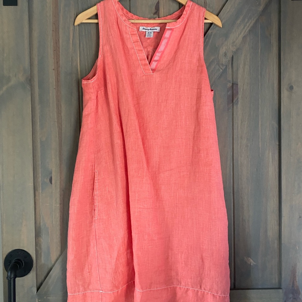 Tommy Bahama Coral Linen V-Notch Midi Dress